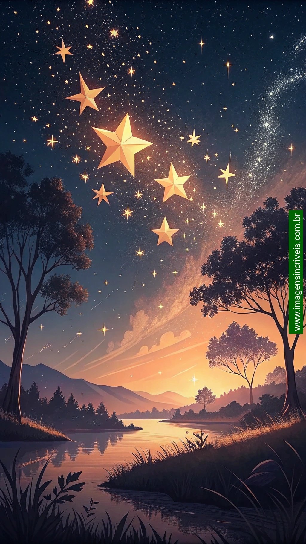 Imagem de boa noite com céu estrelado e frases inspiradoras, ideal para compartilhar à noite e otimizada para SEO com palavras-chave relevantes para mensagens de boa noite e tranquilidade