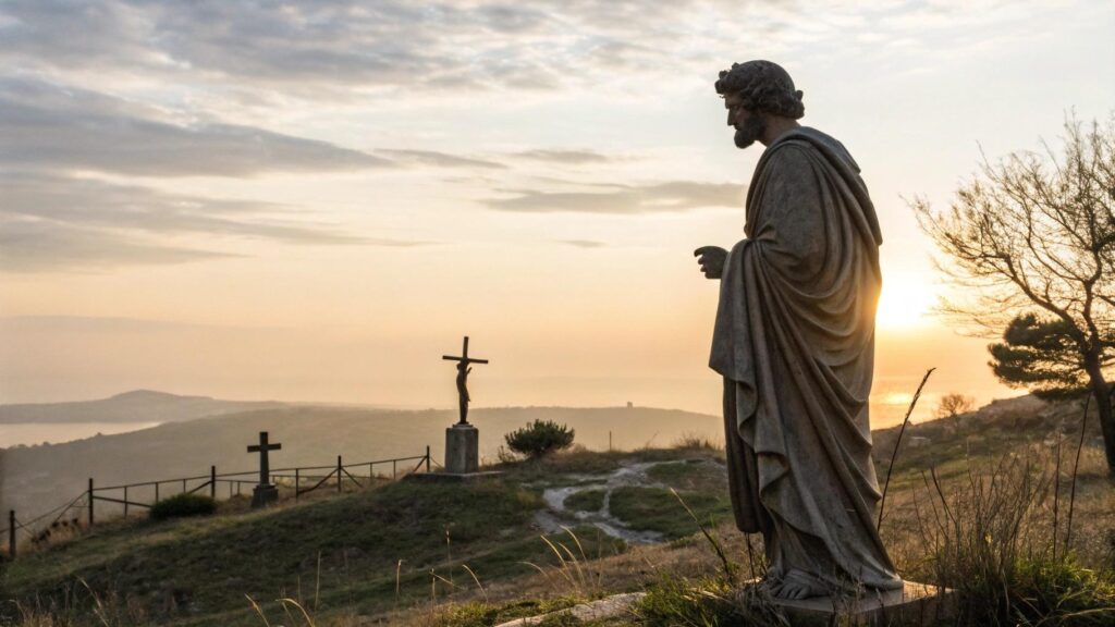 Imagem inspiradora de São Justino, mártir da fé cristã, ao amanhecer