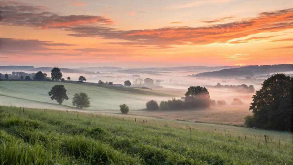 Paisagem serena ao amanhecer simbolizando uma mensagem de bom dia com fé e esperança para 01/07/2025