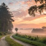 paisagem tranquila ao amanhecer simbolizando uma segunda-feira 23/06/2025 com fé, ânimo e mensagens edificantes