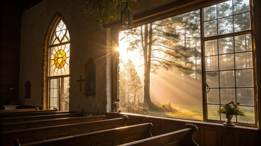 Liturgia do dia 15/06/2025 com cena de meditação dominical em ambiente de fé e esperança