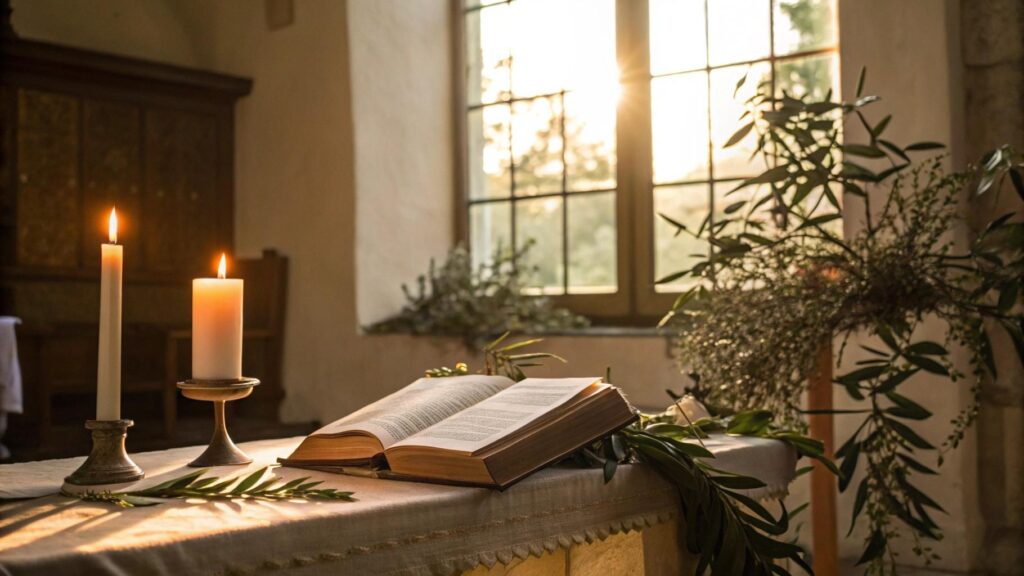 Imagem inspiradora da liturgia do dia 22 de junho de 2025 com altar sereno e luz suave