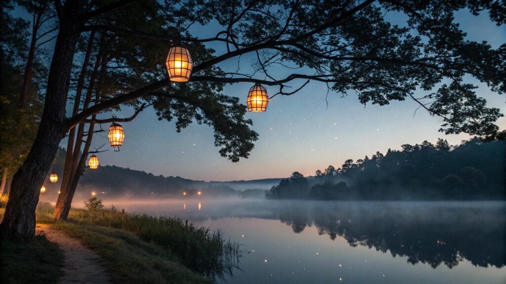 Paisagem noturna tranquila para mensagem de boa noite de segunda-feira com fé, reflexão e conforto