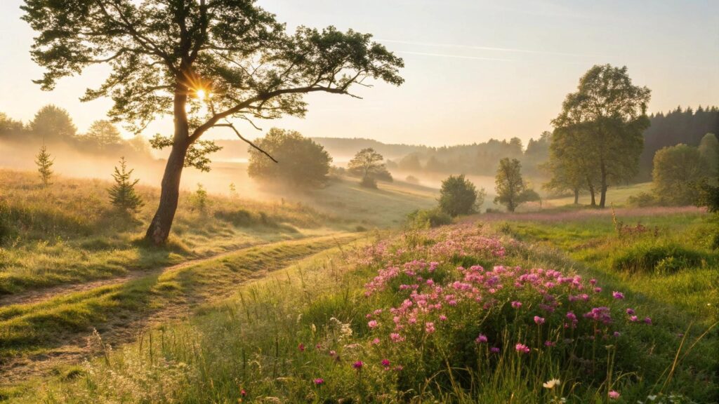 Paisagem serena inspira uma mensagem de bom dia abençoado para a segunda-feira com fé e paz