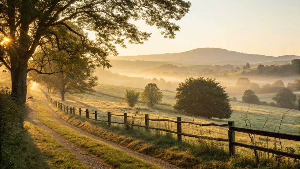 paisagem tranquila ao amanhecer representando mensagem evangélica de fé e encorajamento