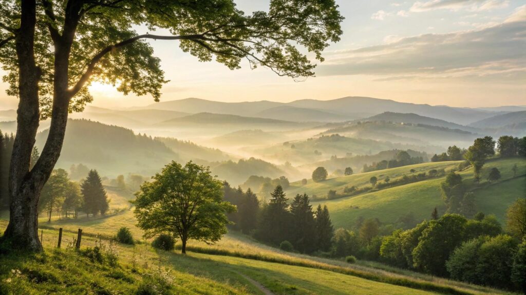 Imagem de bom dia com paisagem serena e inspiradora para quarta-feira com fé, carinho e esperança