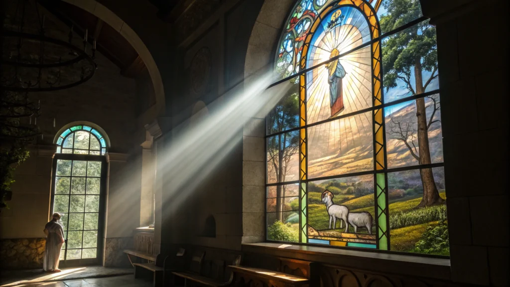 Imagem de vitral com luz, representando a Liturgia do dia 10 de julho de 2025.