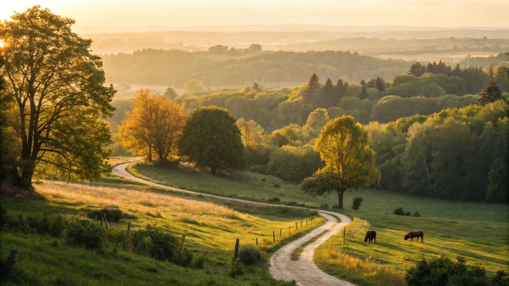 Paisagem pacífica com pôr do sol, representando otimismo e inspiração para a tarde de segunda-feira, 07 de julho de 2025.