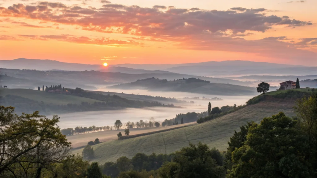 Imagem de um amanhecer tranquilo com tons pastéis, sugerindo paz e serenidade.
