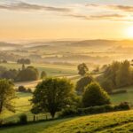 Amanhecer brilhante em um campo tranquilo no dia 1 de setembro de 2025, simbolizando fé, esperança e motivação para a segunda-feira
