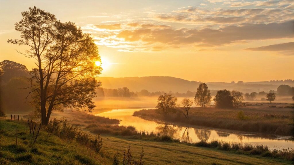 Nascer do sol tranquilo de segunda-feira transmitindo inspiração e energias positivas para o dia