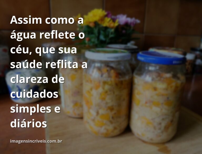 Paisagem serena de um lago espelhando o céu azul com nuvens brancas, transmitindo a calma e a simplicidade do cuidado com o diabetes.
