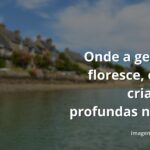 Céu sereno com nuvens brancas refletido em um lago tranquilo, cercado por vegetação, evocando paz, amor e gentileza.