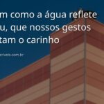 Céu azul com nuvens brancas refletido perfeitamente na superfície de um lago calmo, transmitindo uma sensação de paz e serenidade.