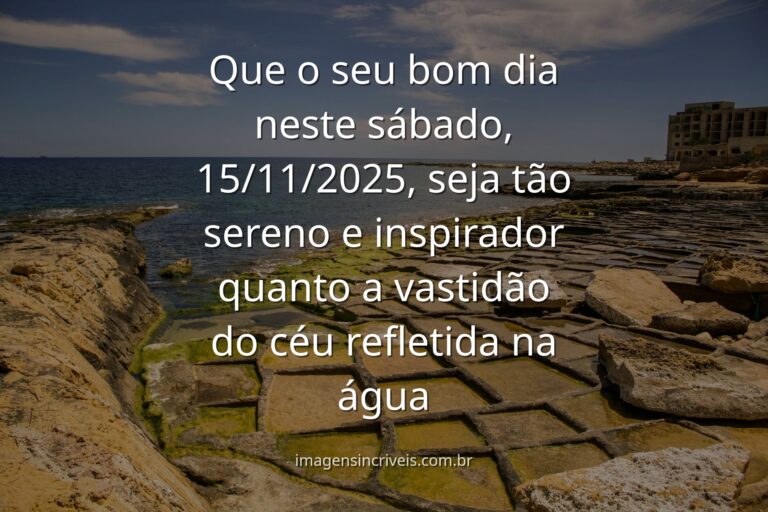 Paisagem serena de um lago ao amanhecer, com céu azul e nuvens brancas refletidas na água, transmitindo paz e motivação.