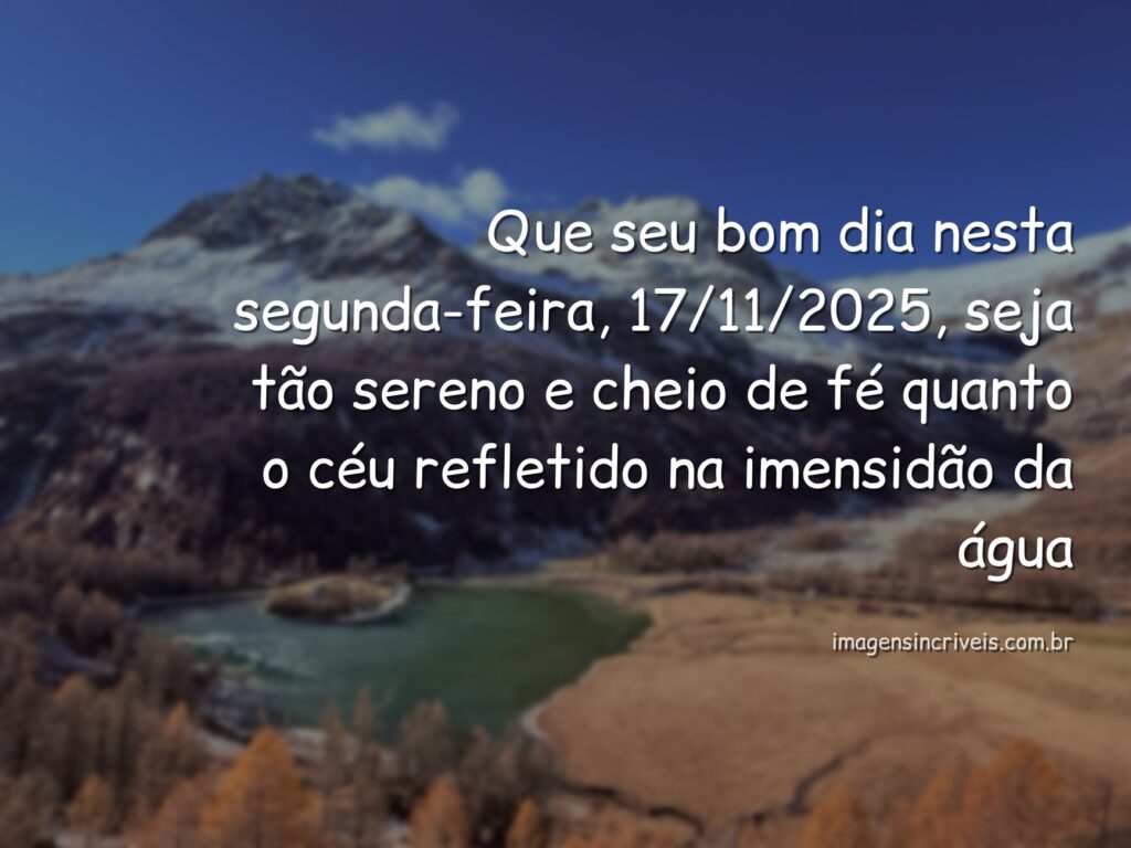 Céu vibrante ao amanhecer refletido em águas calmas de um lago, transmitindo uma sensação de paz e fé para o início da semana.