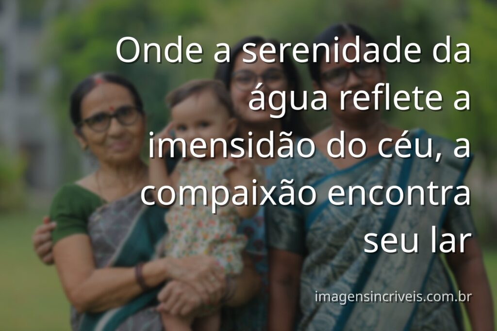 Paisagem serena com um céu claro e nuvens suaves refletidas na superfície calma de um lago, evocando paz e a profundidade da compaixão.
