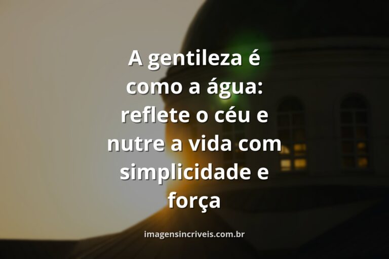 Céu azul com nuvens brancas refletido na superfície calma de um lago, cercado por natureza verde, transmitindo paz e a pureza da gentileza.