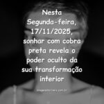 Cenário noturno, abstrato e surreal, ilustrando a interpretação do sonho com cobra preta para o dia 17 de novembro de 2025.