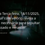 Cena noturna, surreal e abstrata, representando o subconsciente e o significado de sonhar com velório em 18 de novembro de 2025.