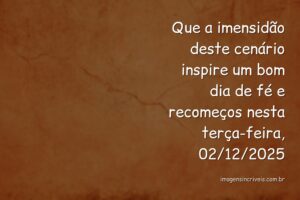 Céu vasto e águas tranquilas refletindo a luz da manhã, evocando um sentimento de paz e fé renovada para o início do mês.