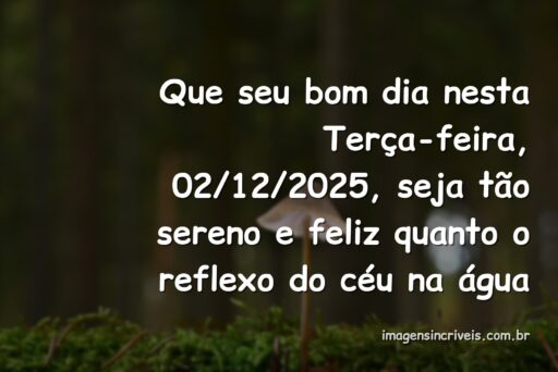 Céu azul com nuvens brancas refletido perfeitamente na superfície calma da água, evocando um sentimento de paz e felicidade.